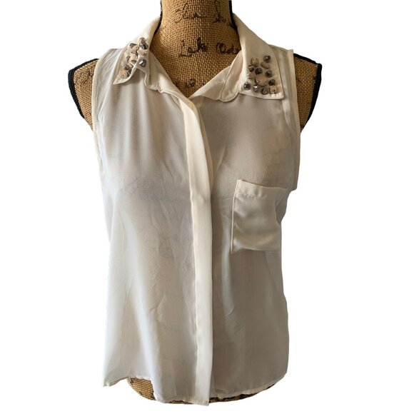 🍒 2/$20 🍒 New Six Degrees of Separation Sheer Tank, Button Up, Blinged Collar - Picture 1 of 7